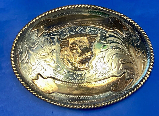 Unique Cow Steer Head Cow Trophy Award Stamped Alpaca Mexico W/ Blank Scroll