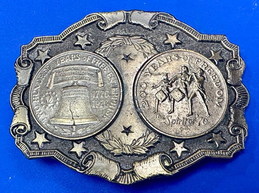 Two Coins Spirit of 76, Liberty Bell Patriotic America Vintage Lewis Belt buckle