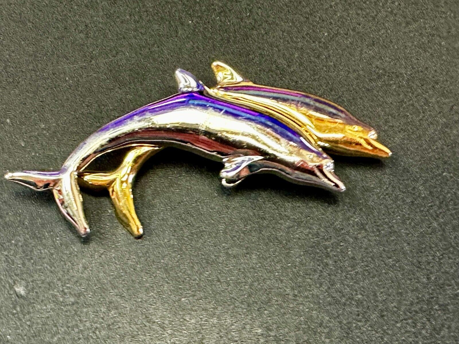 Two Dolphin's Figural Silver & Gold Tone Vintage Brooch Pin by Liz Claiborne