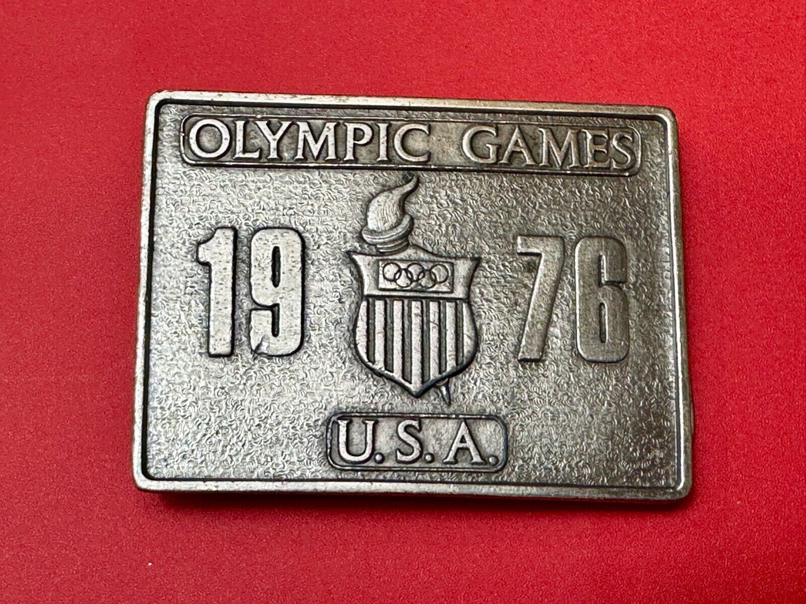 Vintage Bergamot Brass Works USA 1976 Olympic Games Montreal Pewter Belt Buckle