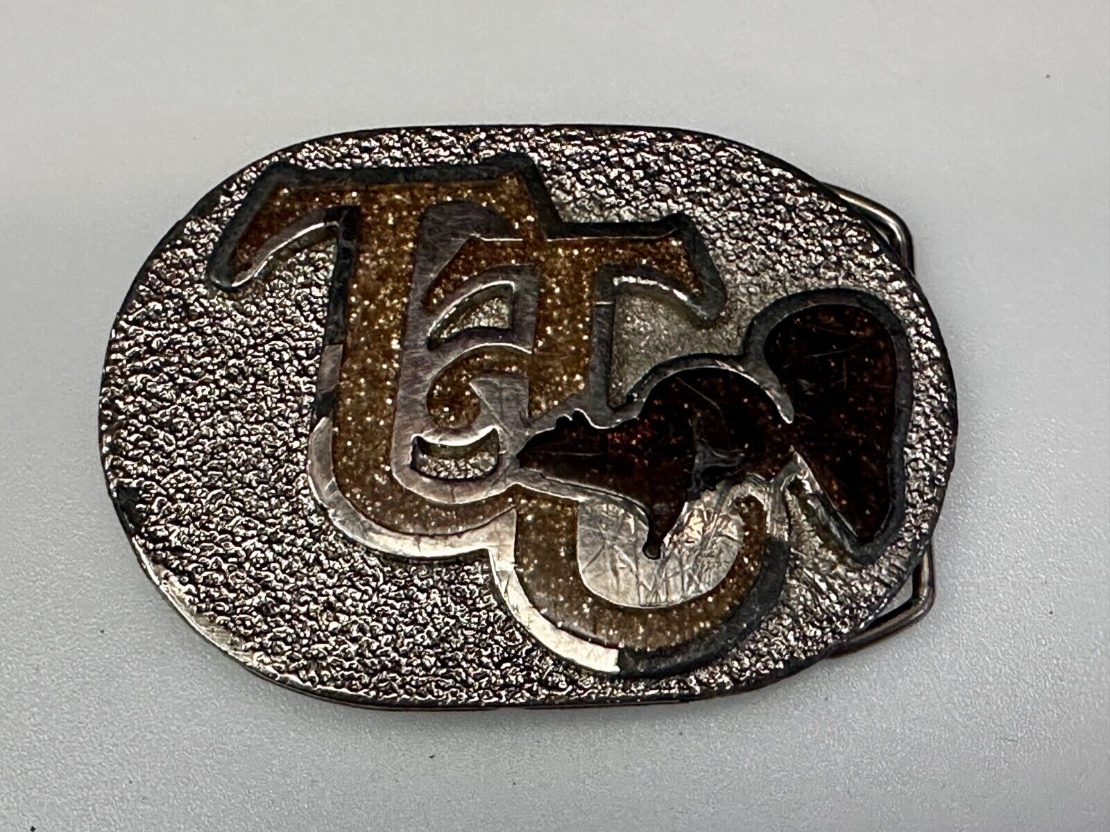 80'S  Tt Squirrel Sparky Brown Sparkle Enameled Vintage Belt Buckle
