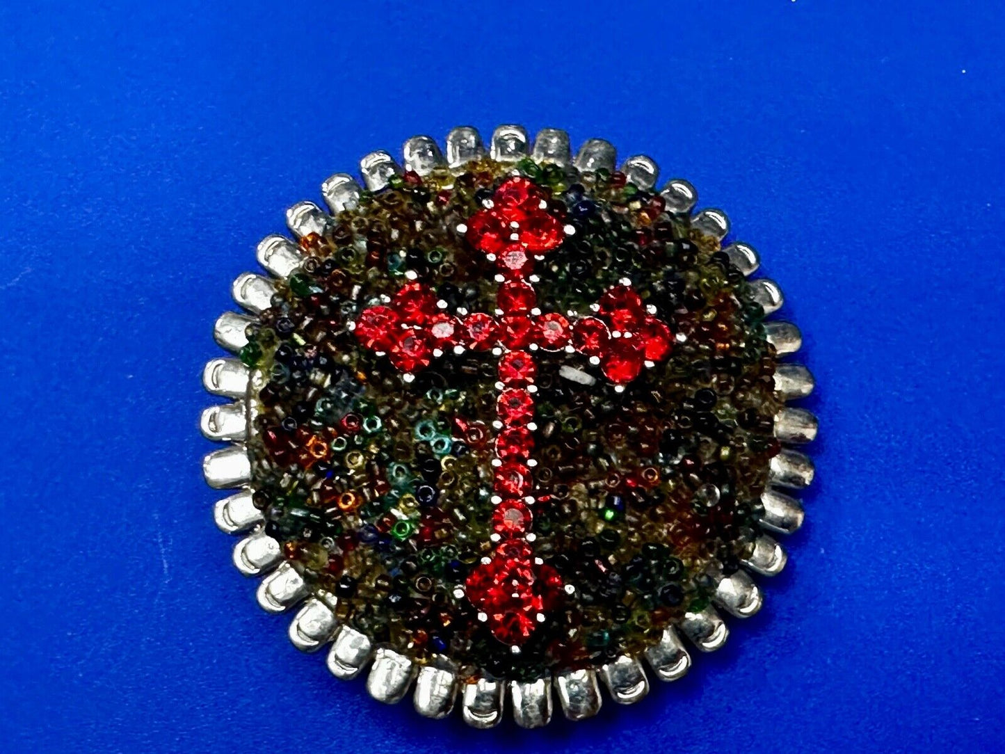 Artisan Religious Red Cross Rhinestone Covered Unique Round Chunky Belt Buckle