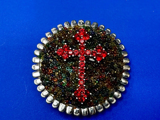Artisan Religious Red Cross Rhinestone Covered Unique Round Chunky Belt Buckle