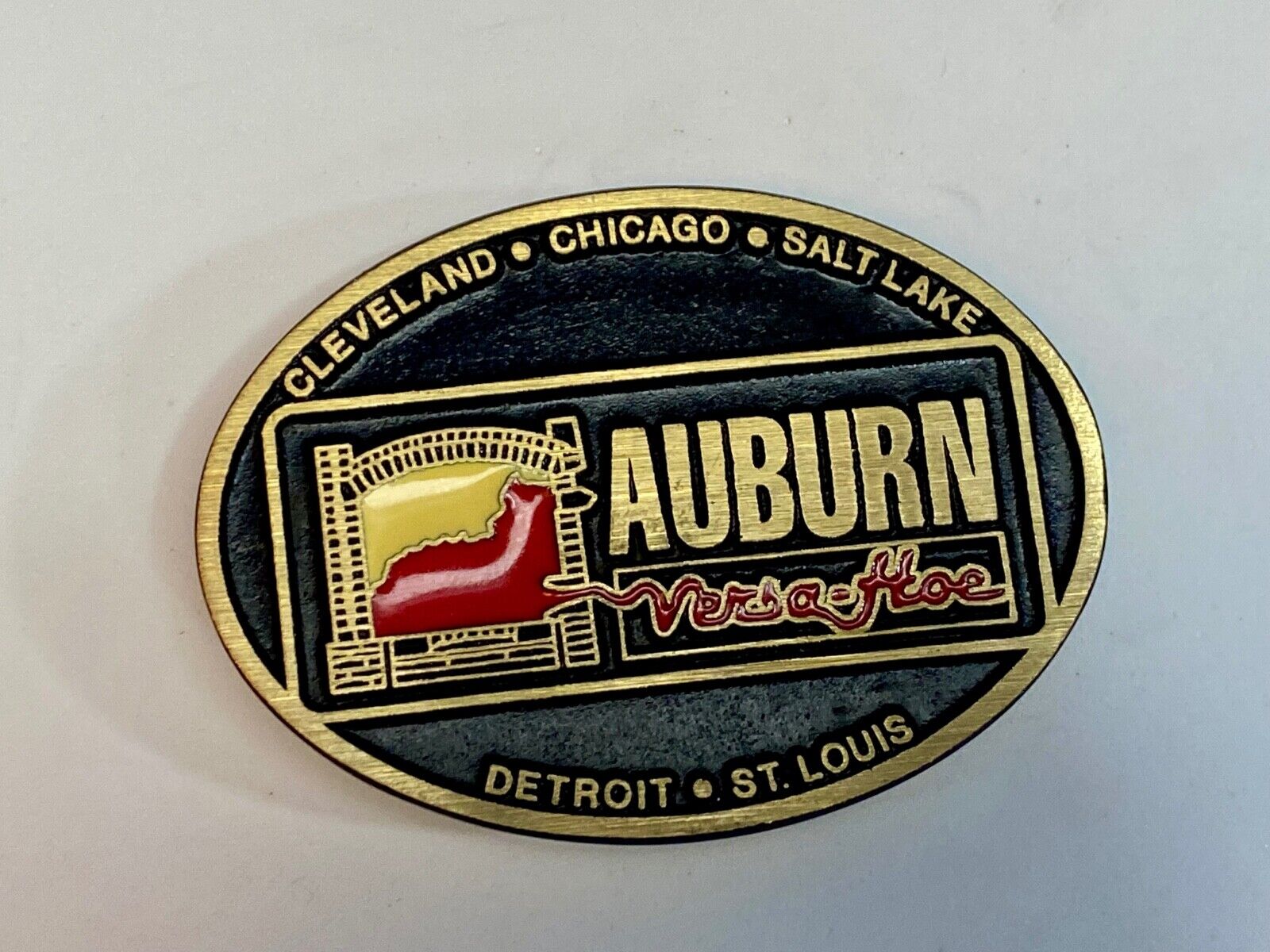 Vintage Auburn Versa Hoe Industrial Services Solid Brass Belt Buckle 