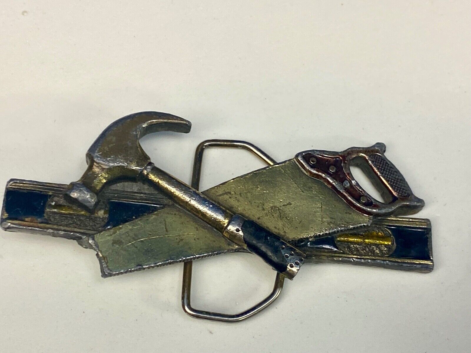 Vintage 1981 Great American Buckle Tools Belt Buckle Hammer Saw Level
