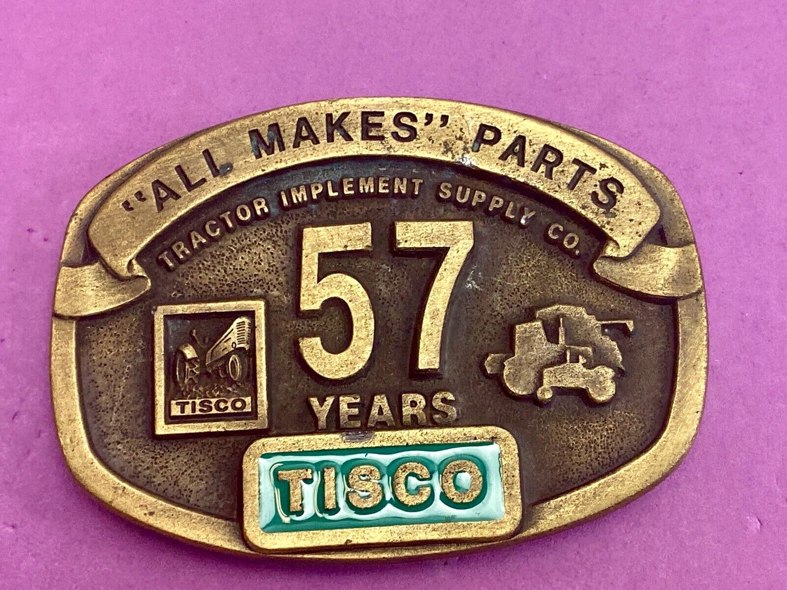 Tisco Tractor Implement Supply 57 years Spec Cast Brass Belt Buckle series 5