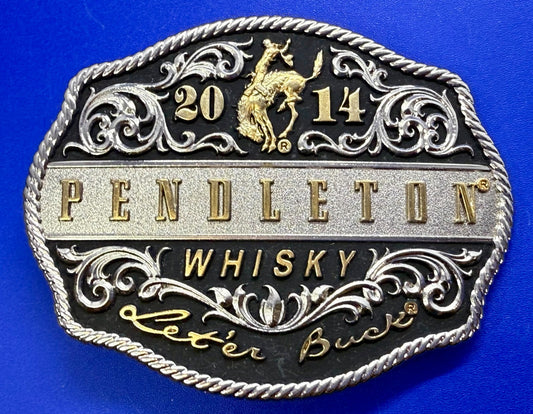 2014 Pendleton Whiskey Let'er Buck Rodeo Cowboy Montana Silversmiths Belt Buckle
