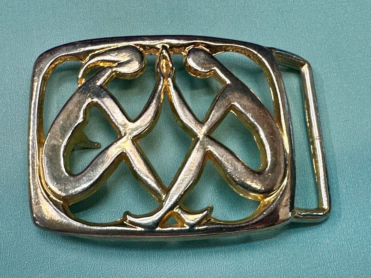 Abstract gold color Two Women touching palms  - Hippy see through belt buckle