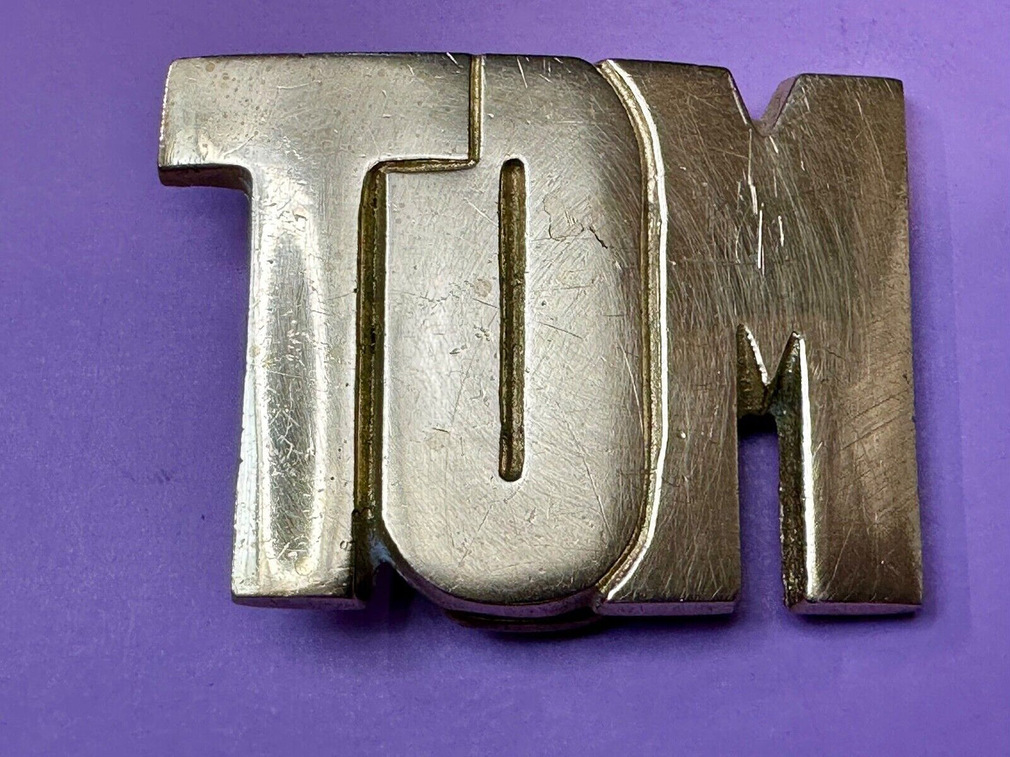 TOM Custom Name in cutout block letters solid brass belt buckle - Taiwan ROC