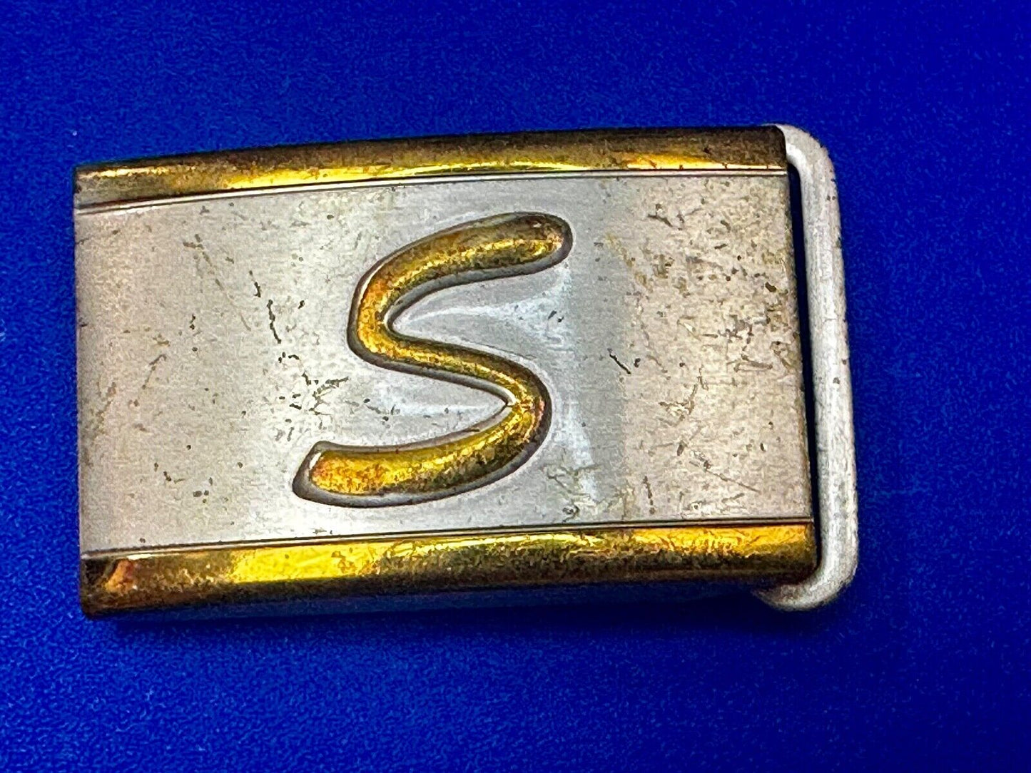 Vintage Letter S Initial Monogram Silver Plate Art Deco Belt Buckle by Tex Tan