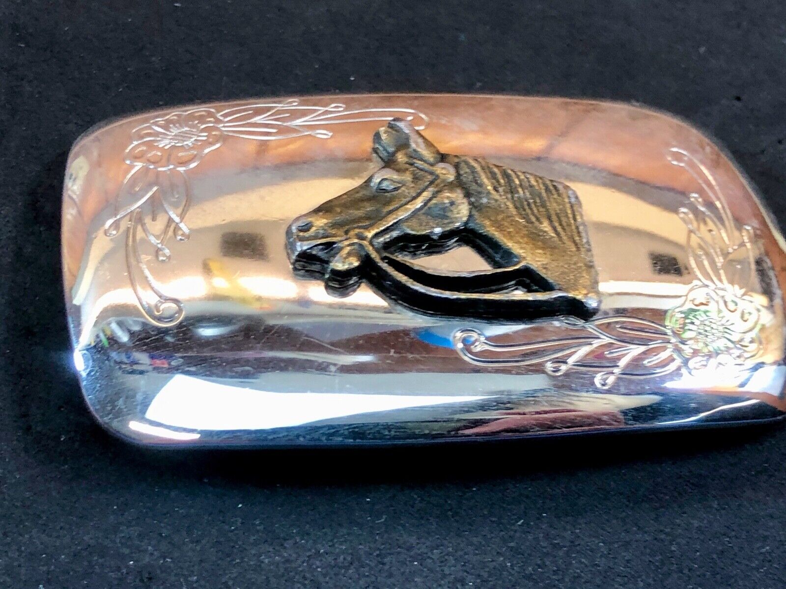 USA made western two tones horse head bust mirrored belt buckle 