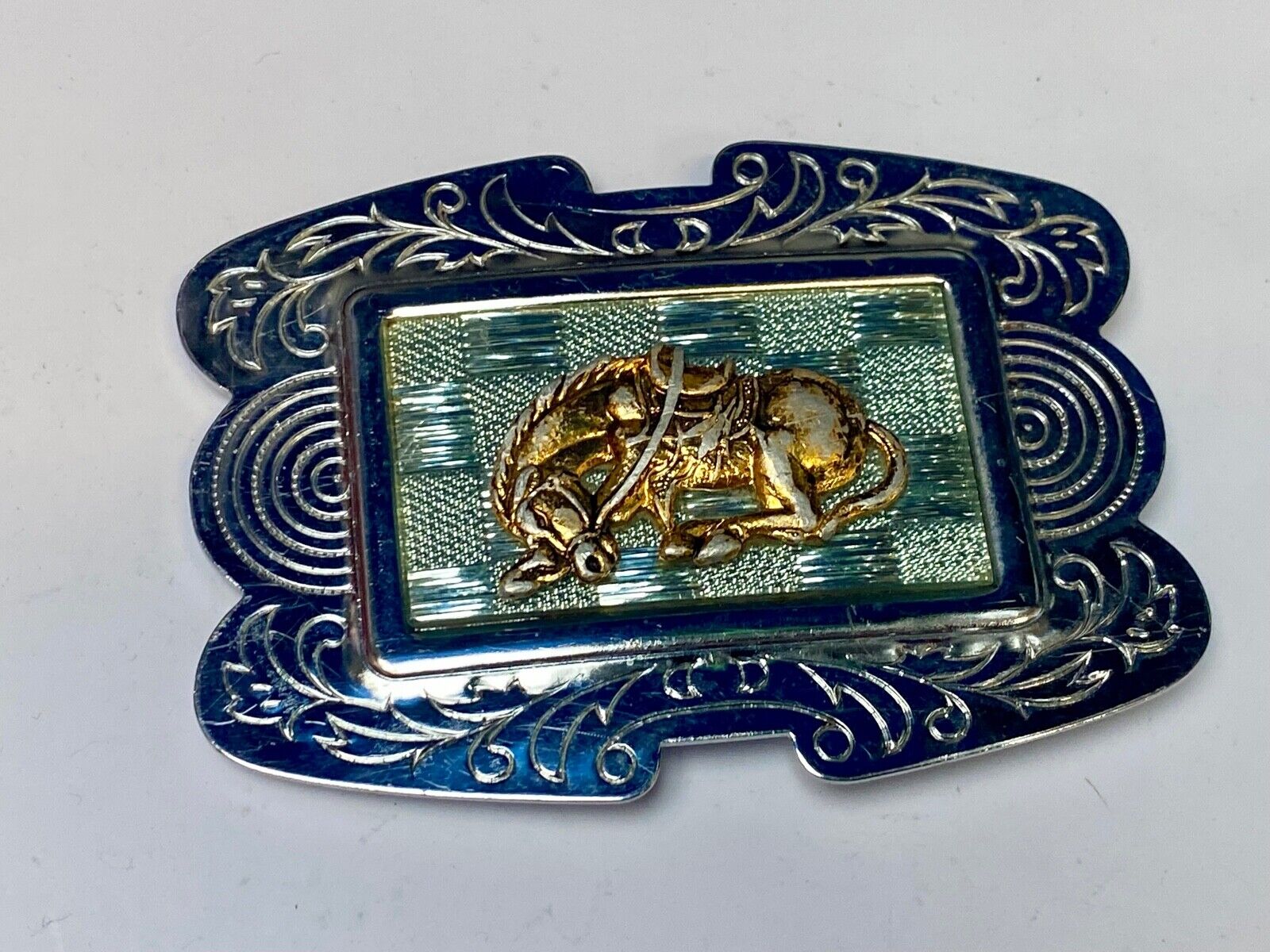 Unique Shaped Mixed Metal And Color Western Cowboys' Horse Belt Buckle 