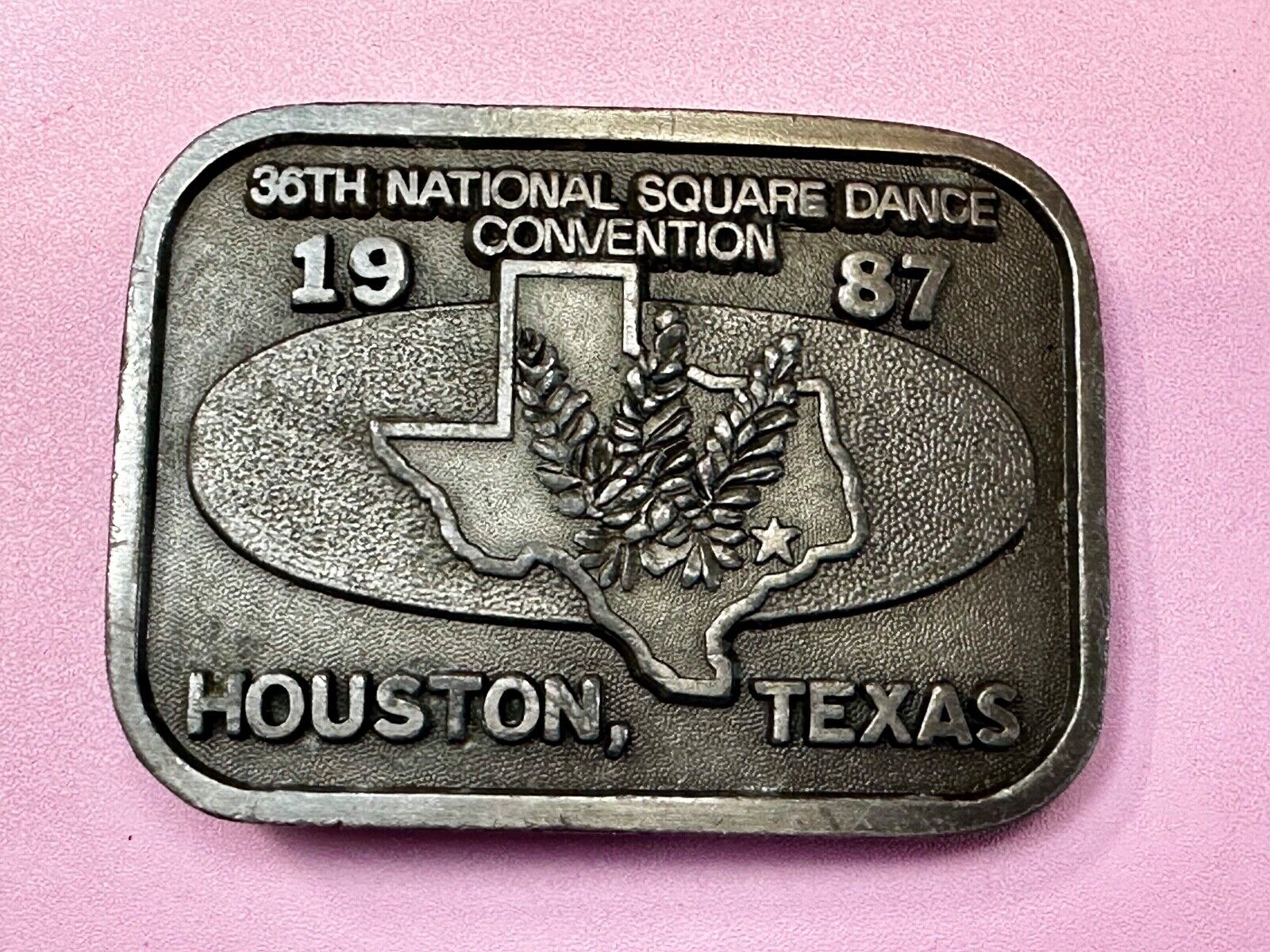 36th National Square Dance Convention 1987 Houston Texas Metal Belt Buckle