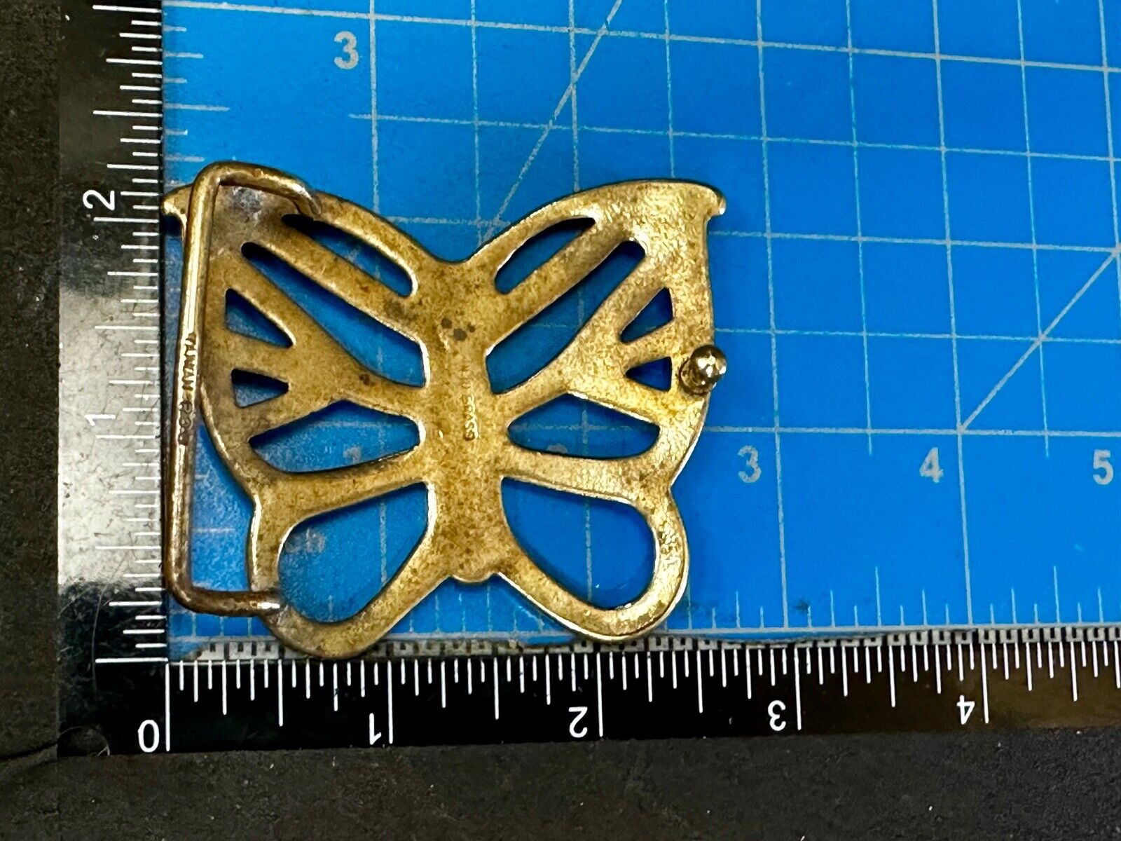 70s Butterfly Bug Insect Girl Kid Hippie Boho Animal Art Brass Vtg. Belt Buckle