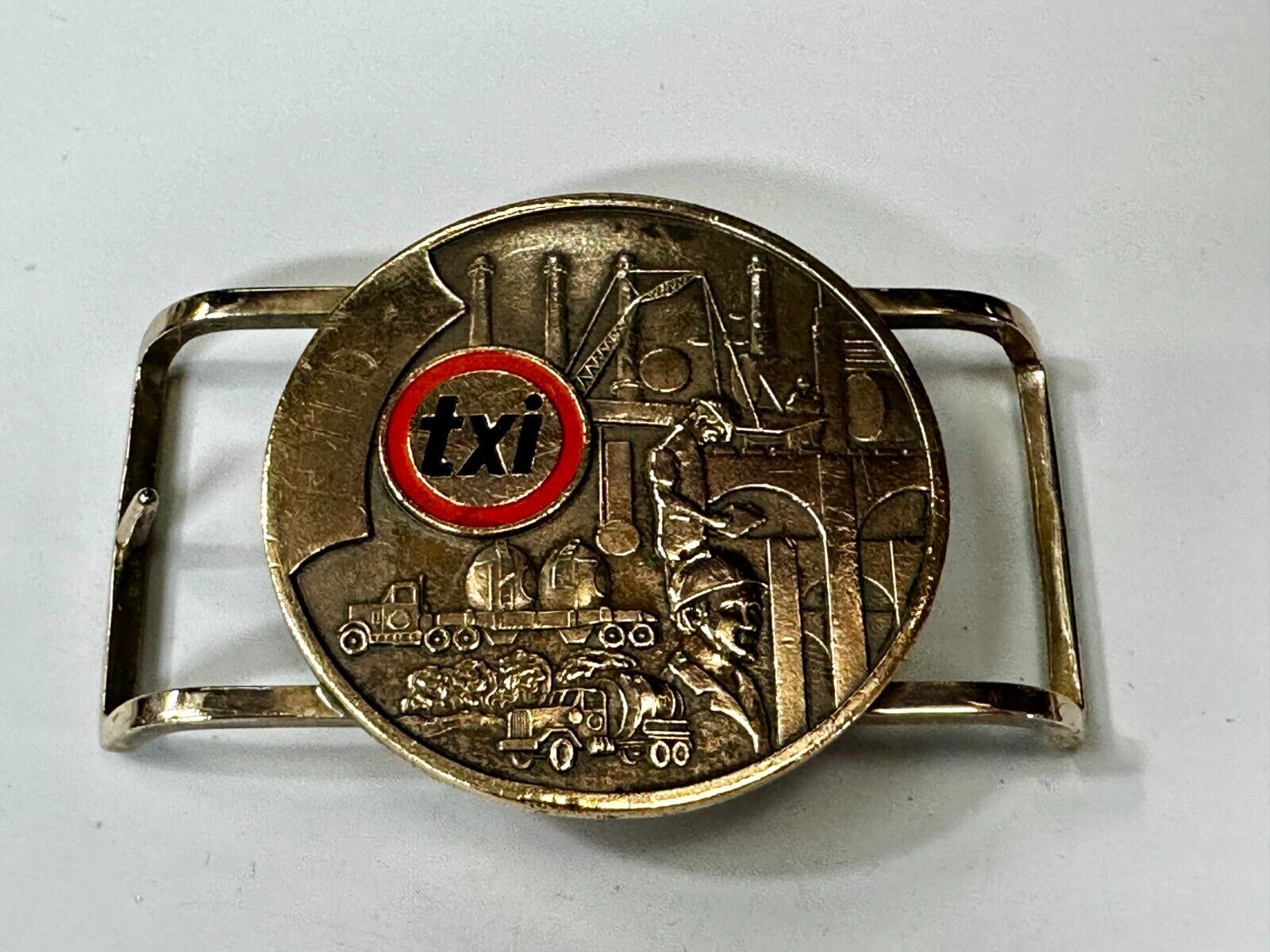 TXI Oil Rig Drilling Construction Company Vintage Belt Buckle by Jostens