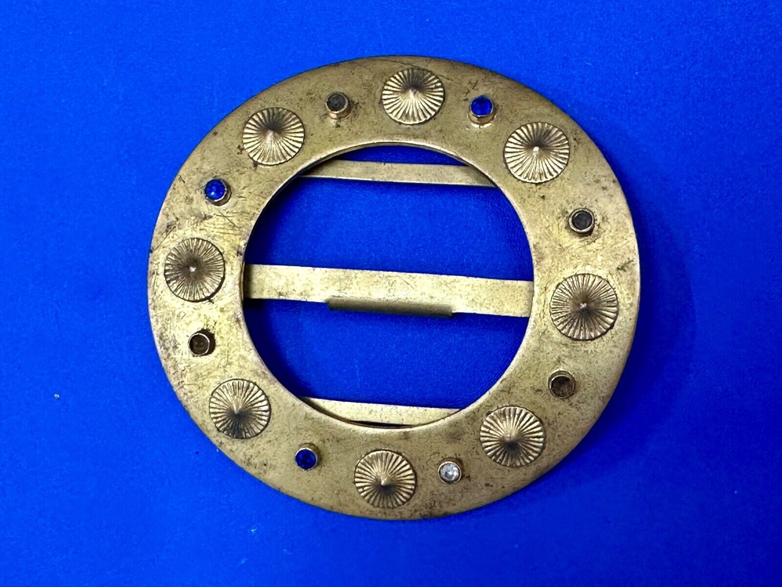 Turret & Bardach TB signed Antique round curved belt buckle slide sash