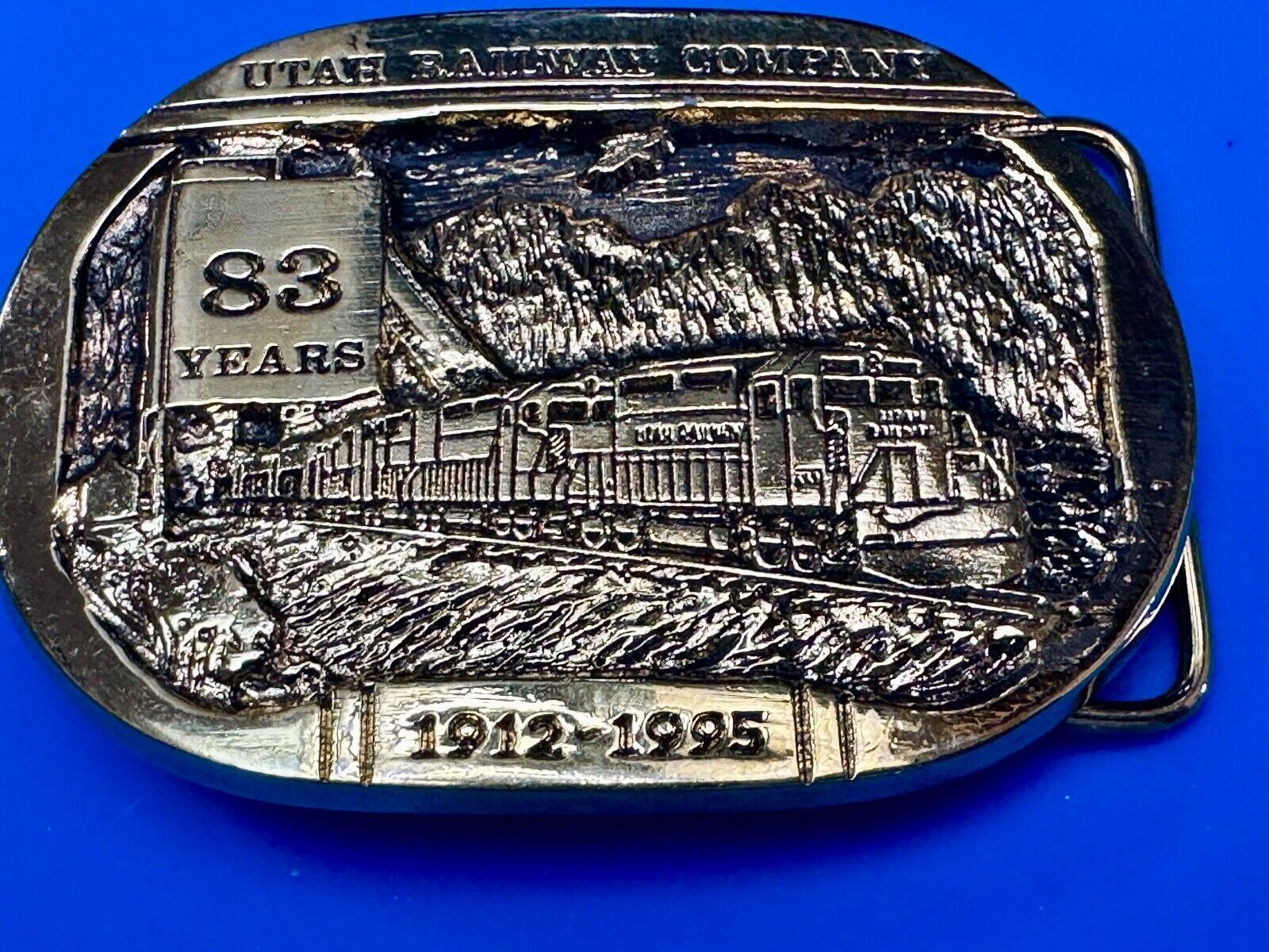 Utah Railway Co Vtg Train Railroad 83 Years Gary Prazen Bronze Art Belt Buckle