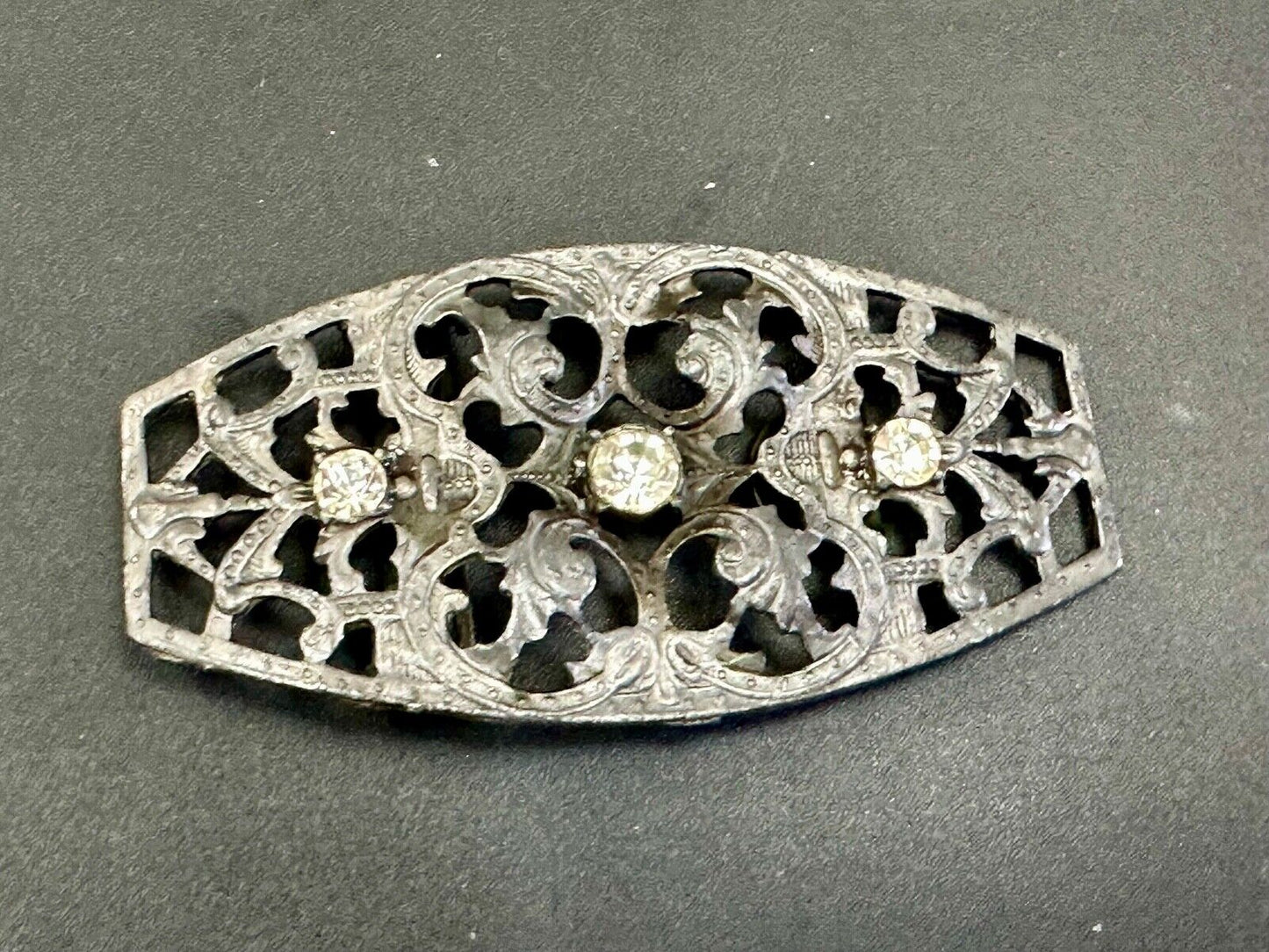 antique three rhinestone's on skeleton belt buckle