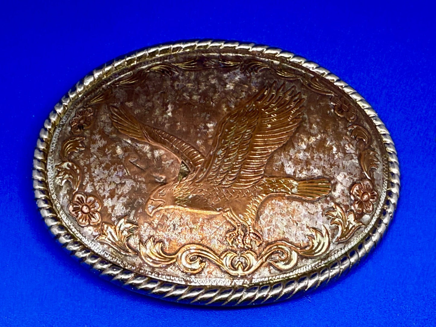 American Bald Flying Eagle Flower Swirl Ornate Brown Color Belt Buckle W USA