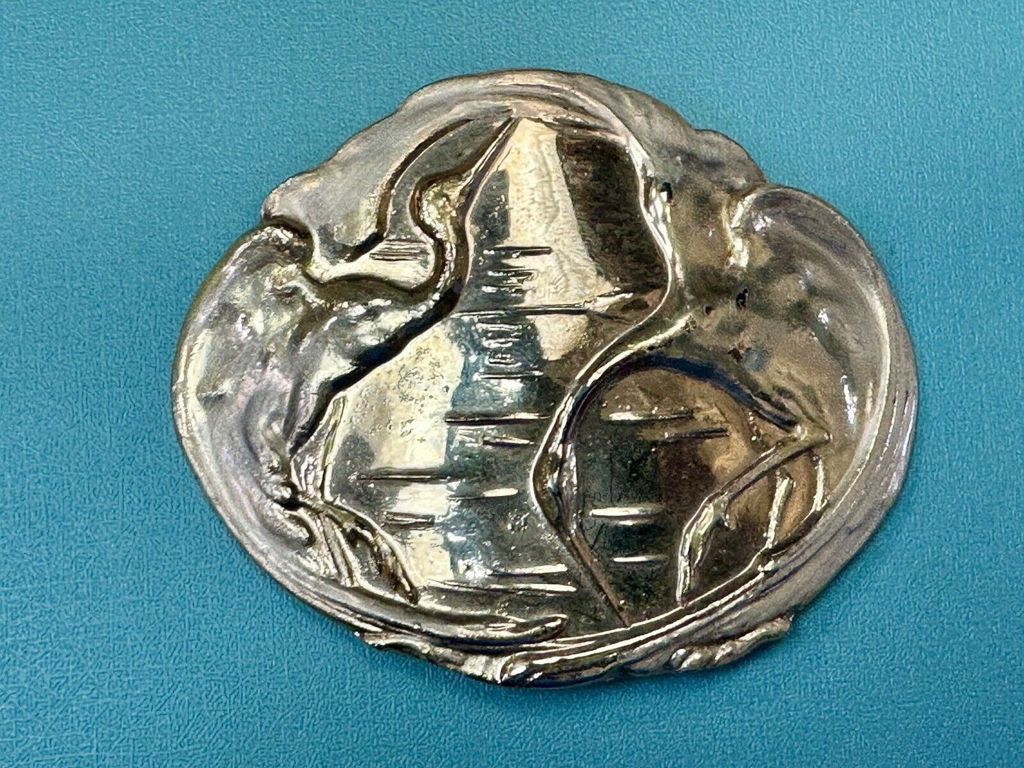 80s Charmant Swan Crane Bird Duck Abstract Gold & Yellow belt buckle