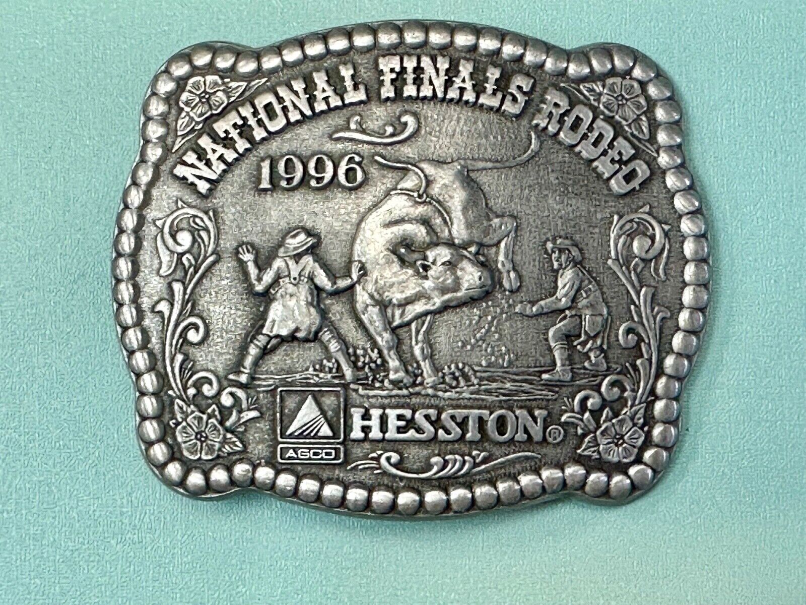 1996  NFR Rodeo Finals Steer Wrestling Cowboy Adult size belt buckle