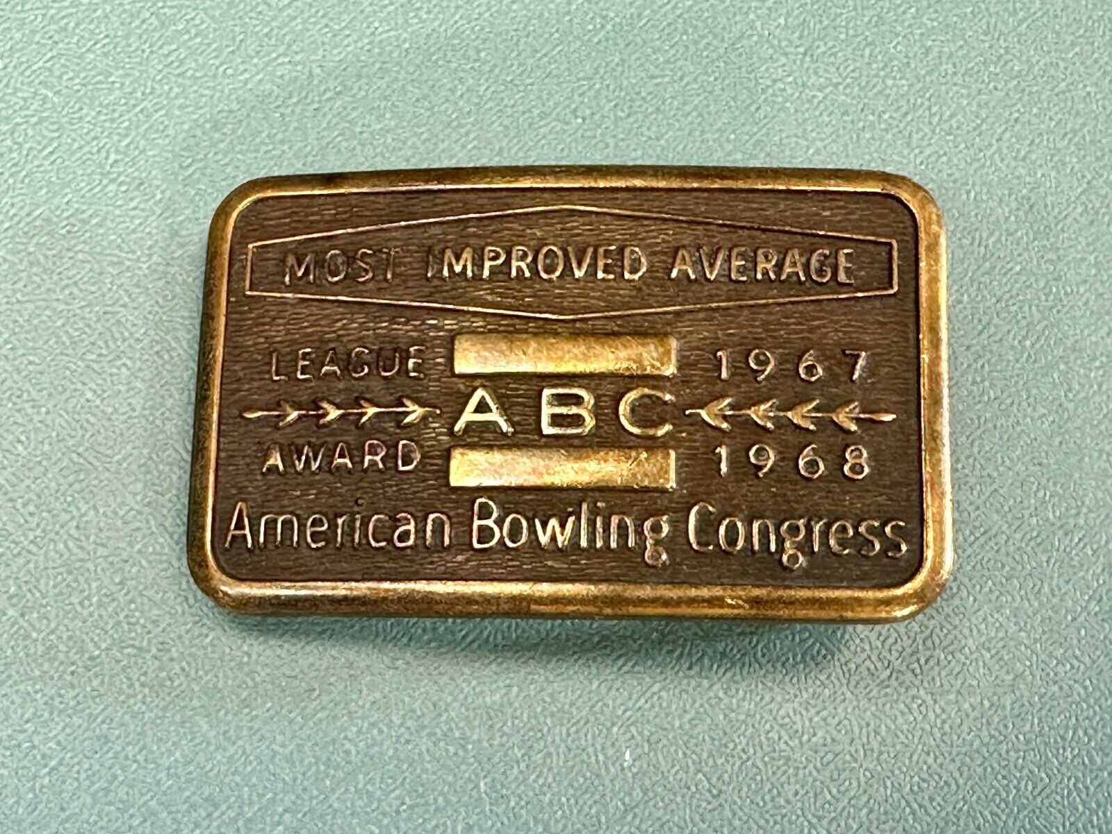 1967 - 68 MOST IMPROVED BOWLING AVERAGE - BLANK -  BELT BUCKLE ABC LEAGUE AWARD