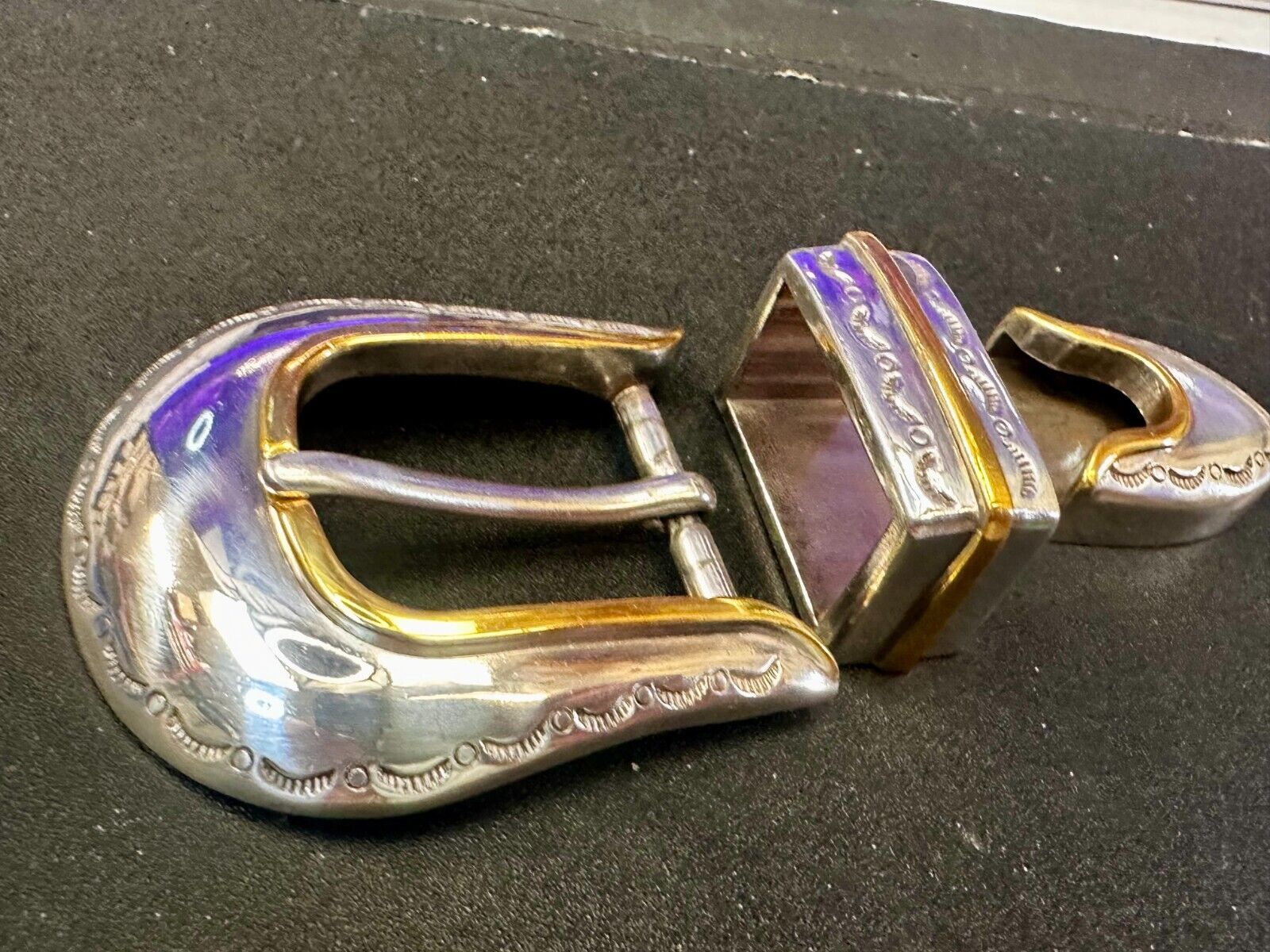 Two Tone Ranger Style Western Belt Buckle set for 1" belt  Keeper & Tip Included