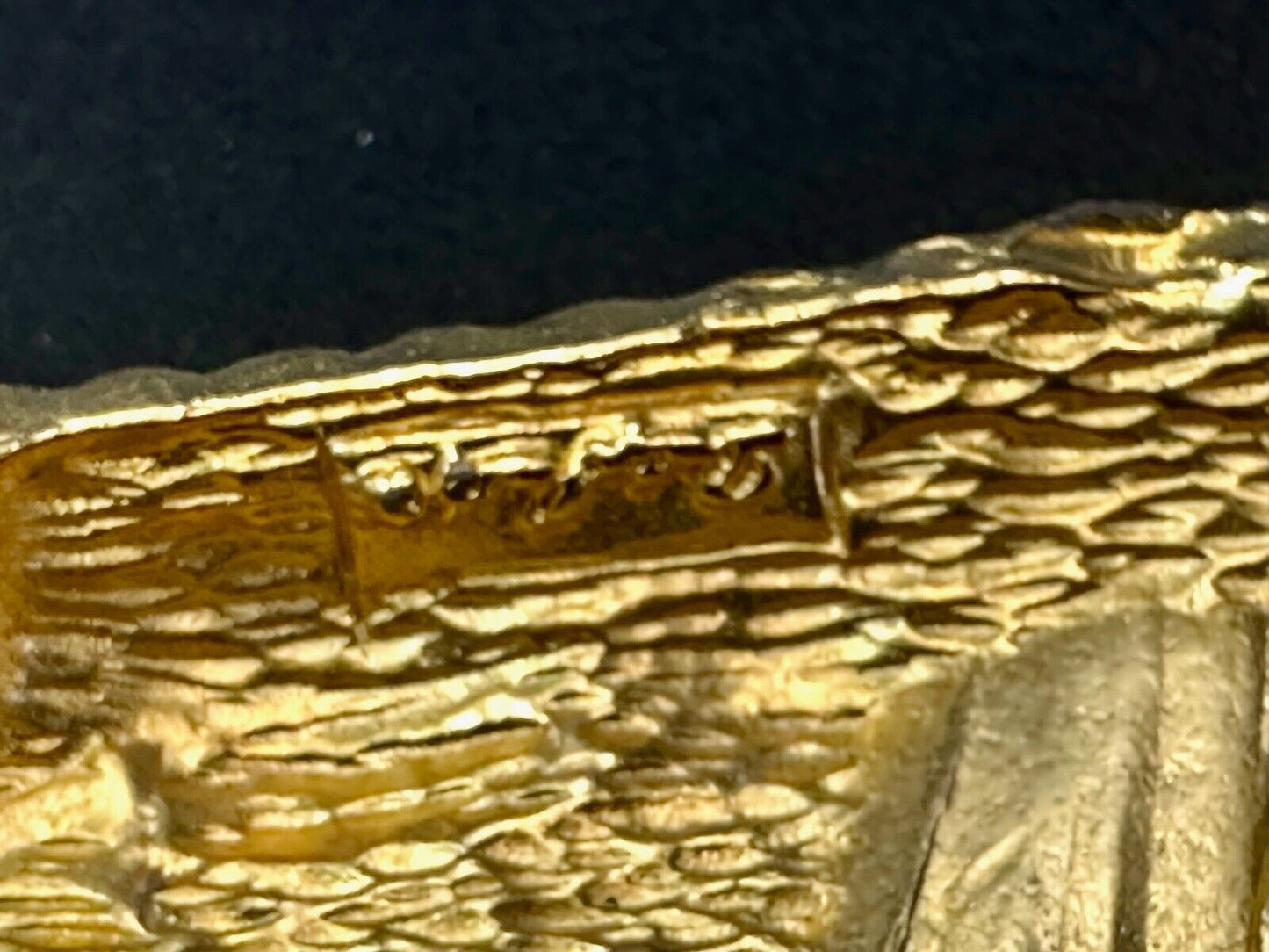 Two piece interconnecting vintage retro gold tone belt buckle Signed