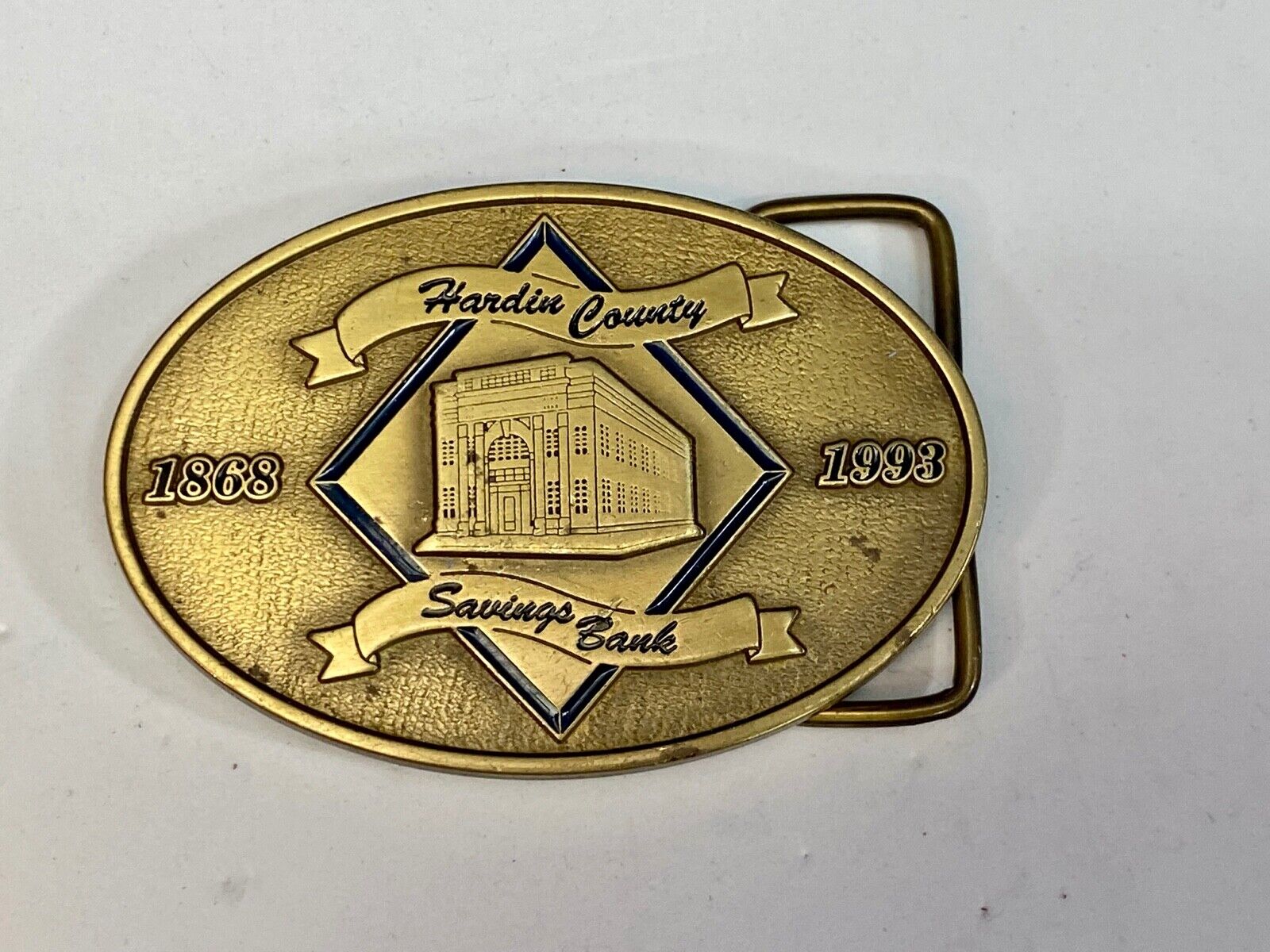Vintage Hardin County Savings Bank Brass Tone Belt Buckle By Cd Hit