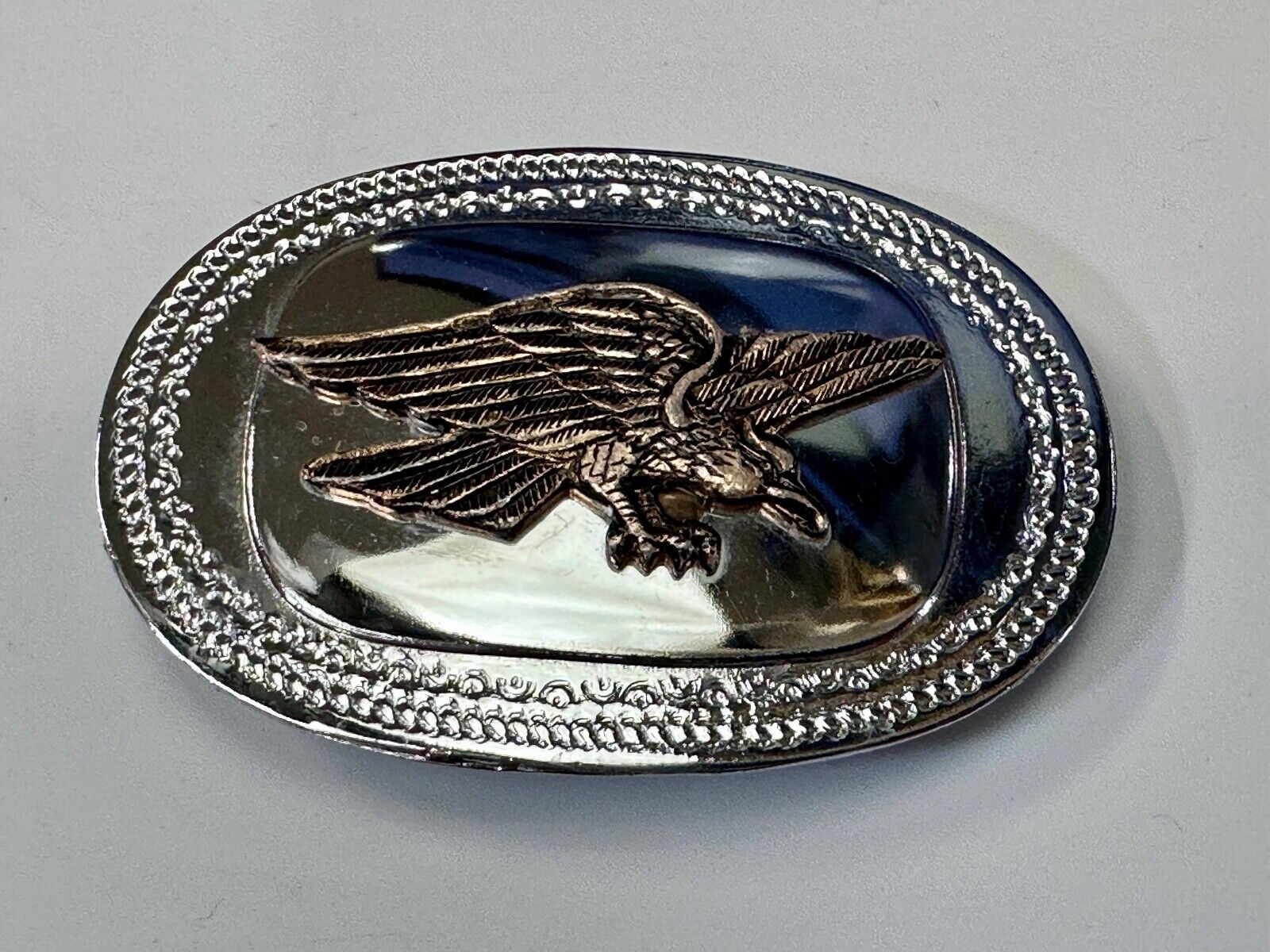 The Eagle Hunting Prey Flying Wings Wide Vintage Mirrored two tone belt buckle