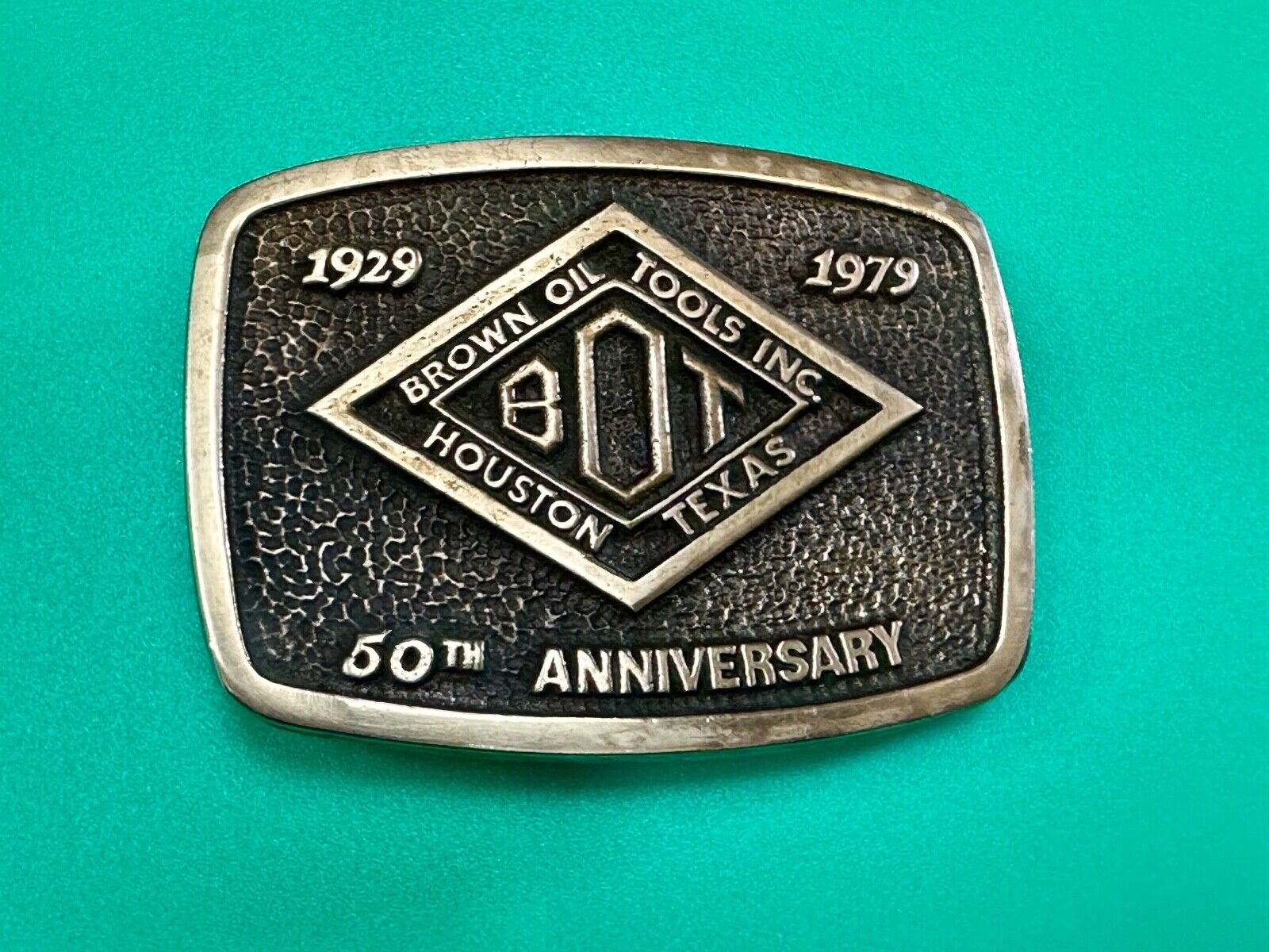 Vintage Brown Oil Tools INC Houston Texas Co belt buckle by Blue Bayou brass