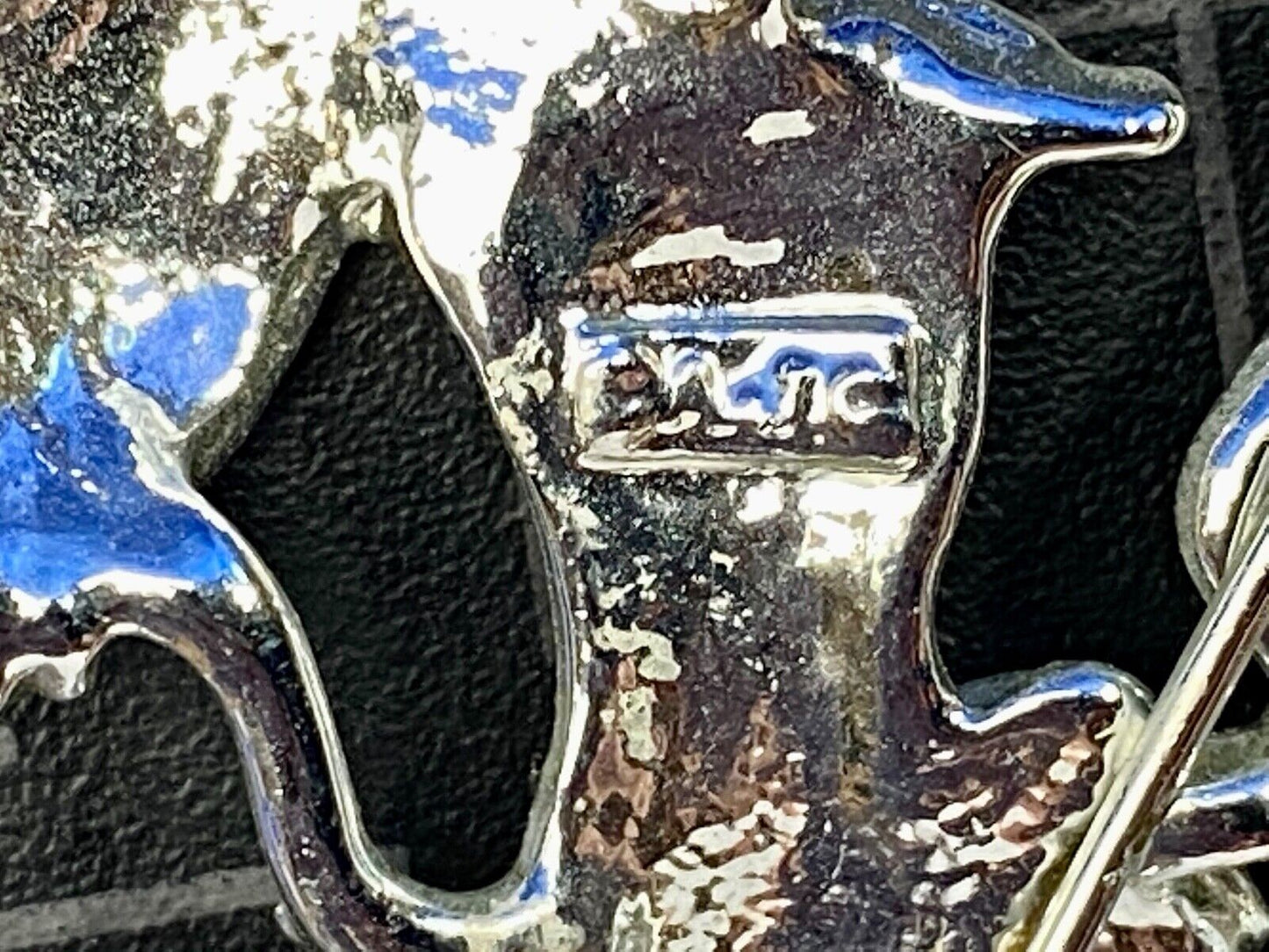 Vintage AJC Two Cats Riding Bicycle  with Umbrella Silver Tone Brooch Pin