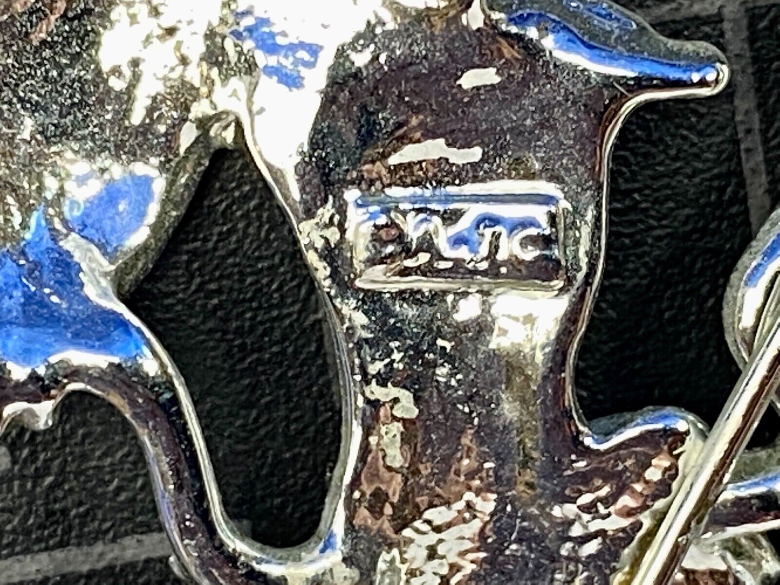 Vintage AJC Two Cats Riding Bicycle  with Umbrella Silver Tone Brooch Pin