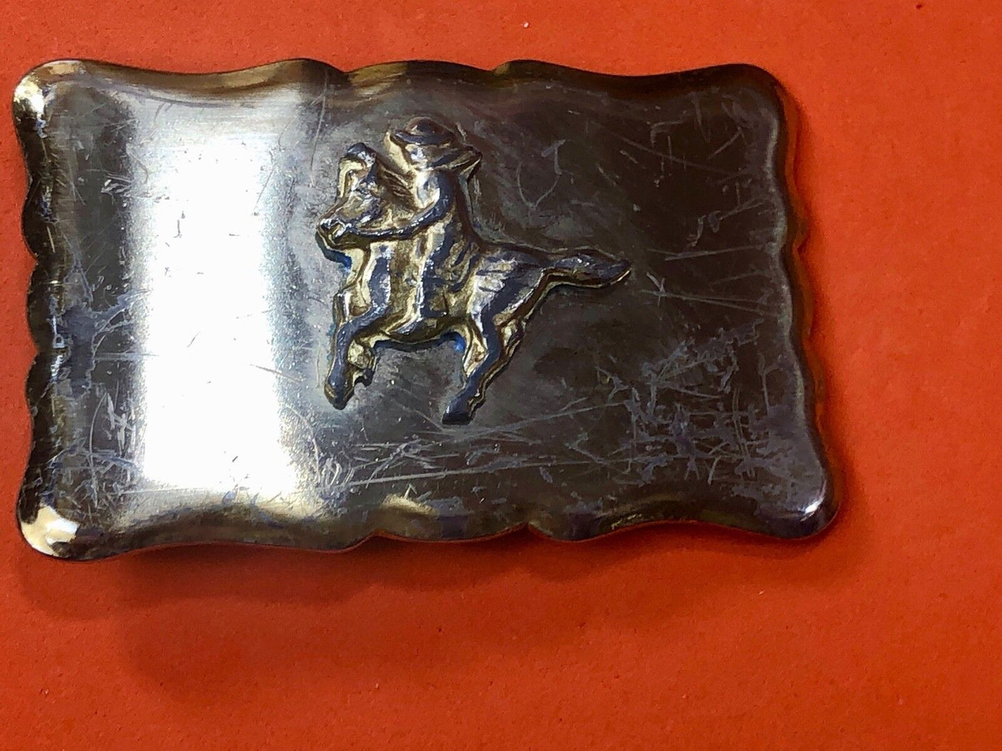 Vintage faceless cowboy on horse pony  riding the trail Western Belt Buckle 