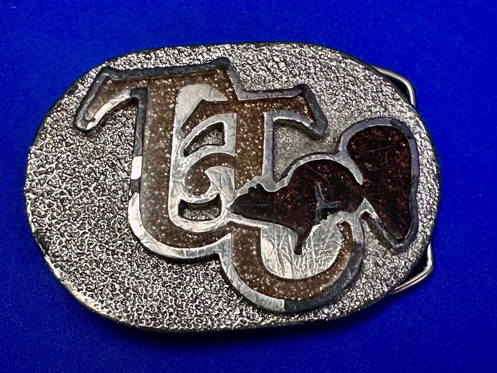 80'S  Tt Squirrel Sparky Brown Sparkle Enameled Vintage Belt Buckle