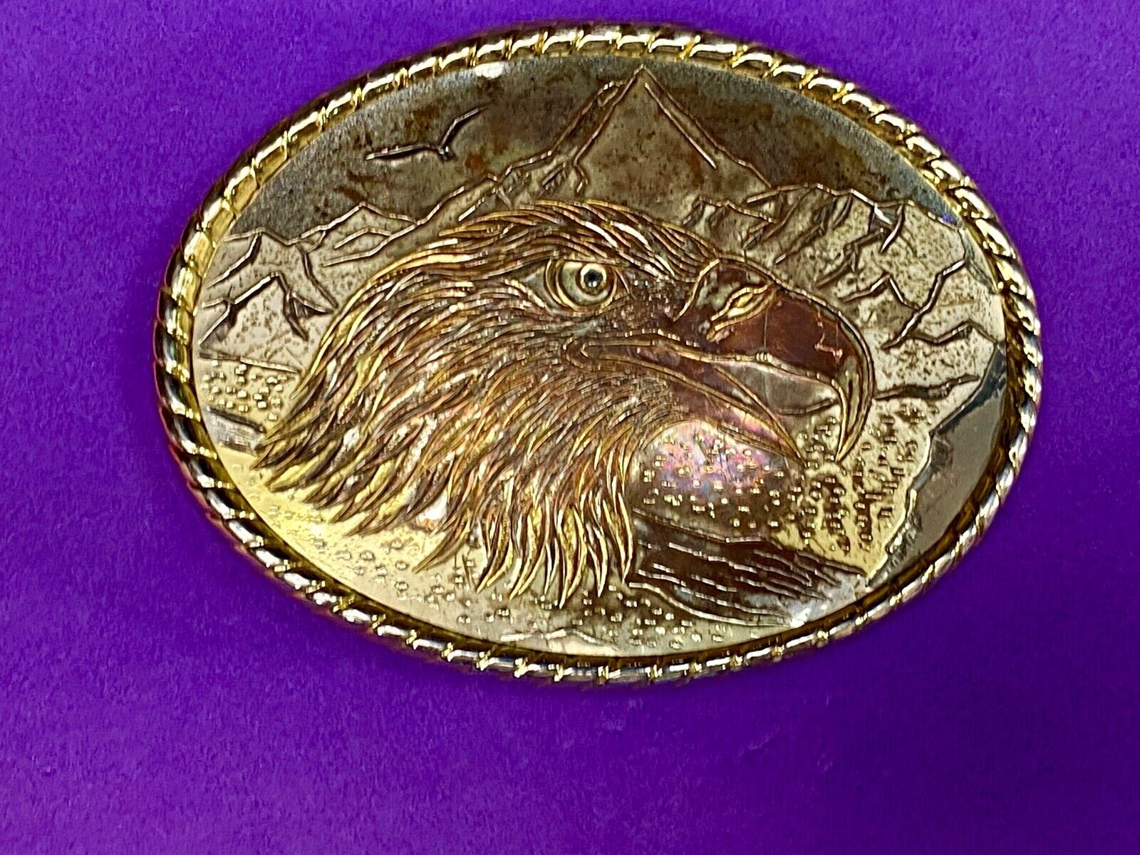 American Bald Eagle Patriotic Country Western Mixed Metal Belt Buckle Stamped W 