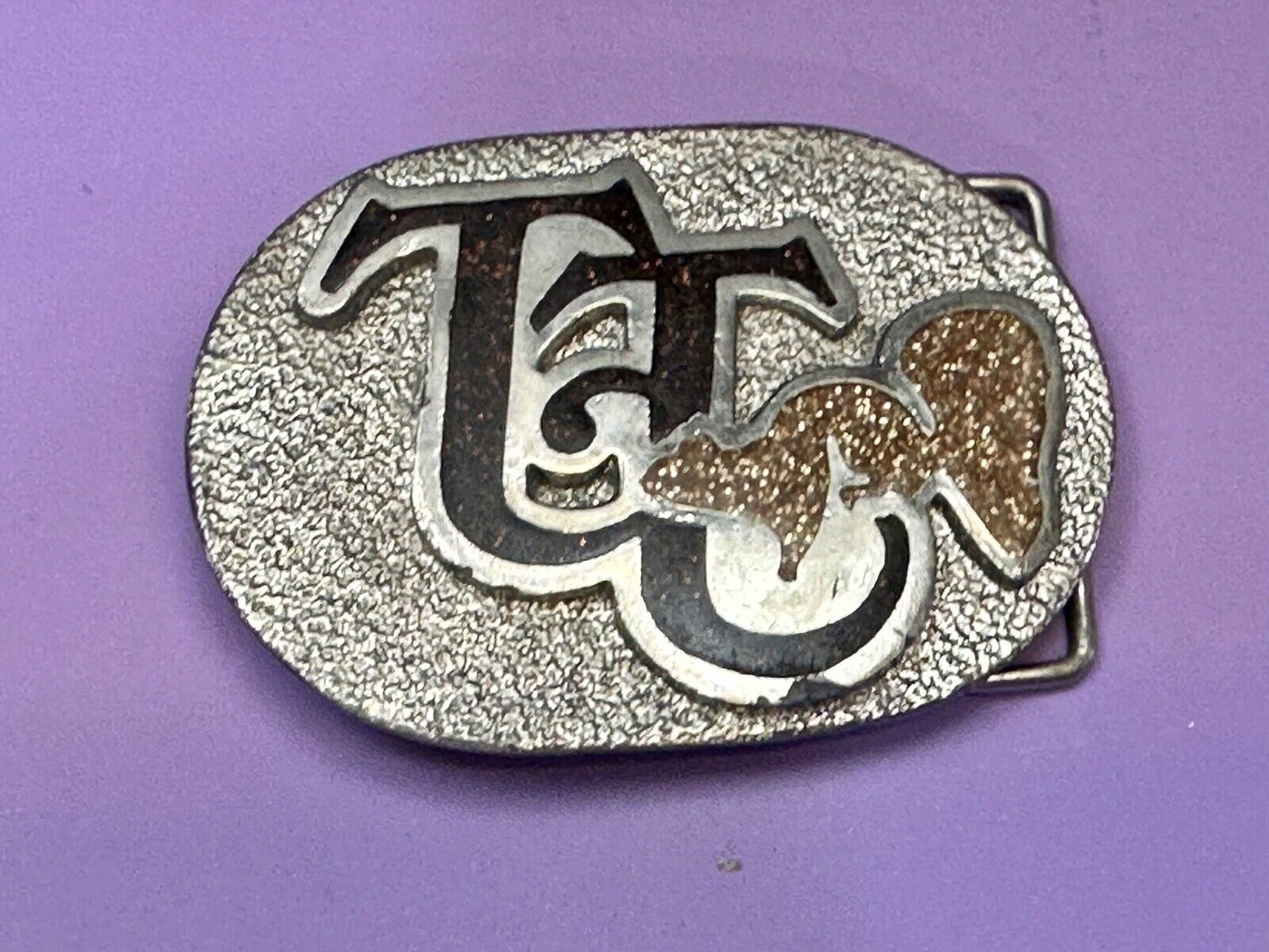 TT Ranch western inlaid enamel symbol emblem Vintage rodeo Cowboys Belt Buckle