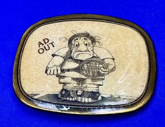 Tennis Game Novelty 70'S  Cartoon Figure   "Ad Out"  Rounded Corner Belt Buckle