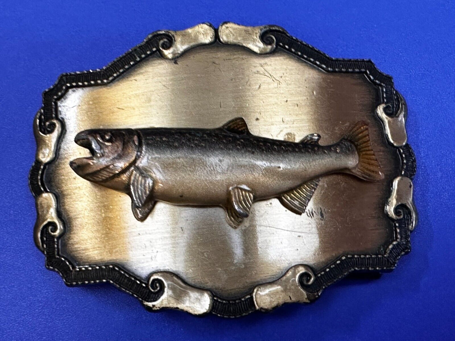 3D Fish Trout Fishing Fisherman Salmon  Vintage 1979 Raintree Belt Buckle