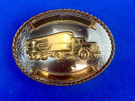 Vintage German silver Semi Driver Big Rig blank award ribbon scroll belt buckle 