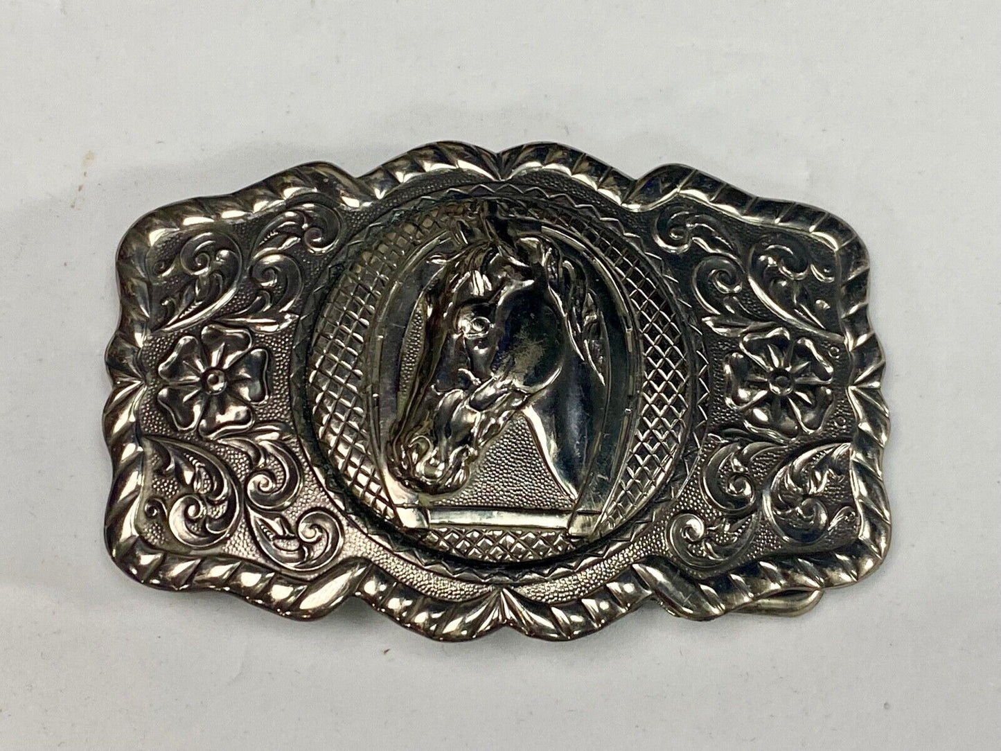 Vintage Horse Head - Horseshoe Nickel Silver Belt Buckle By Bell Trading Co