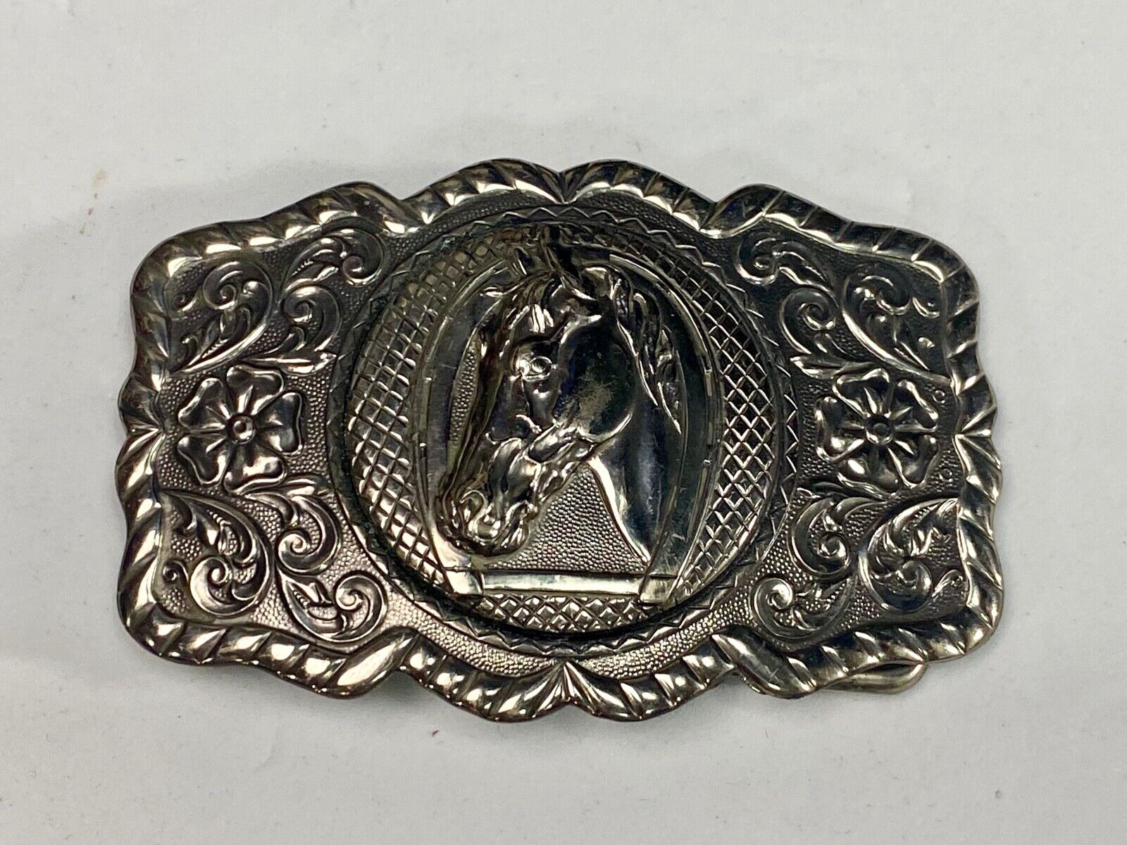 Vintage Horse Head - Horseshoe Nickel Silver Belt Buckle By Bell Trading Co