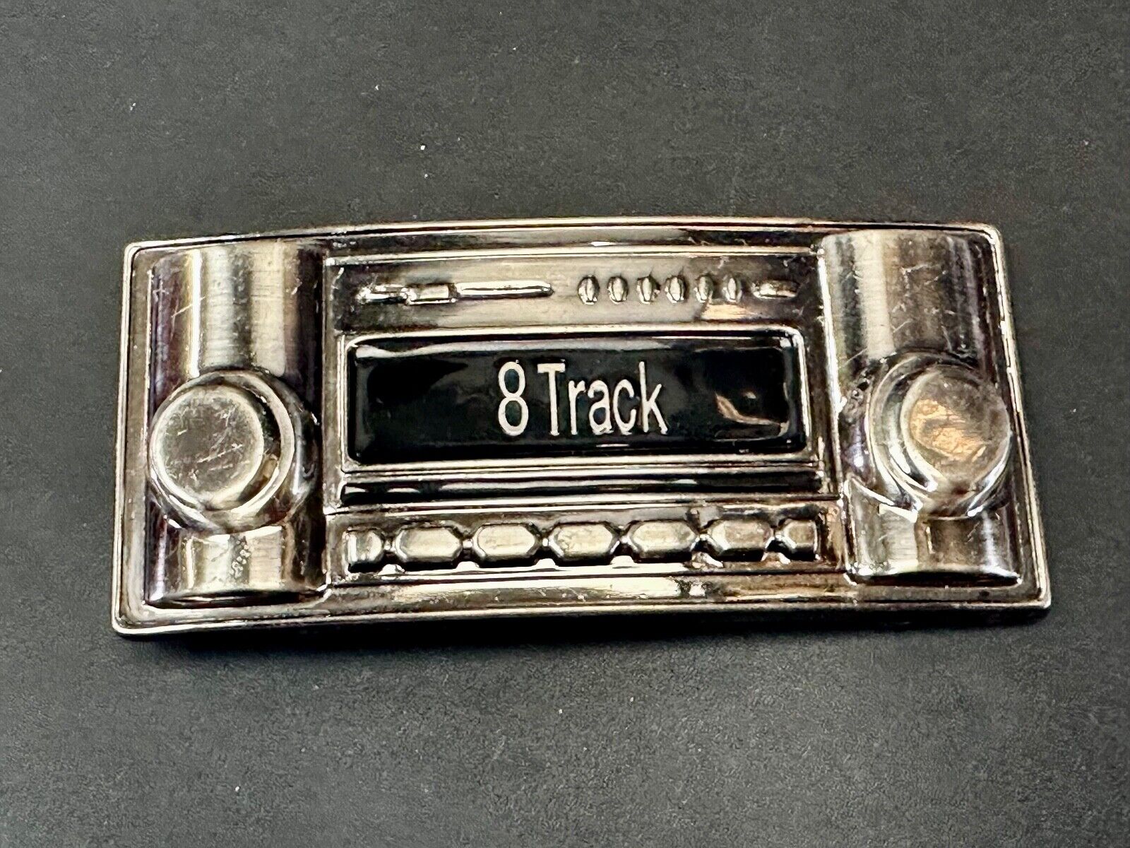 8 Track Stereo Radio Player Retro Silver & Black Color Belt Buckle