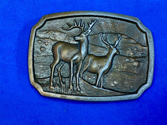 Vintage Deer And Doe In Nature Brass Tone Belt Buckle  - Perfect Hunters Gift! 