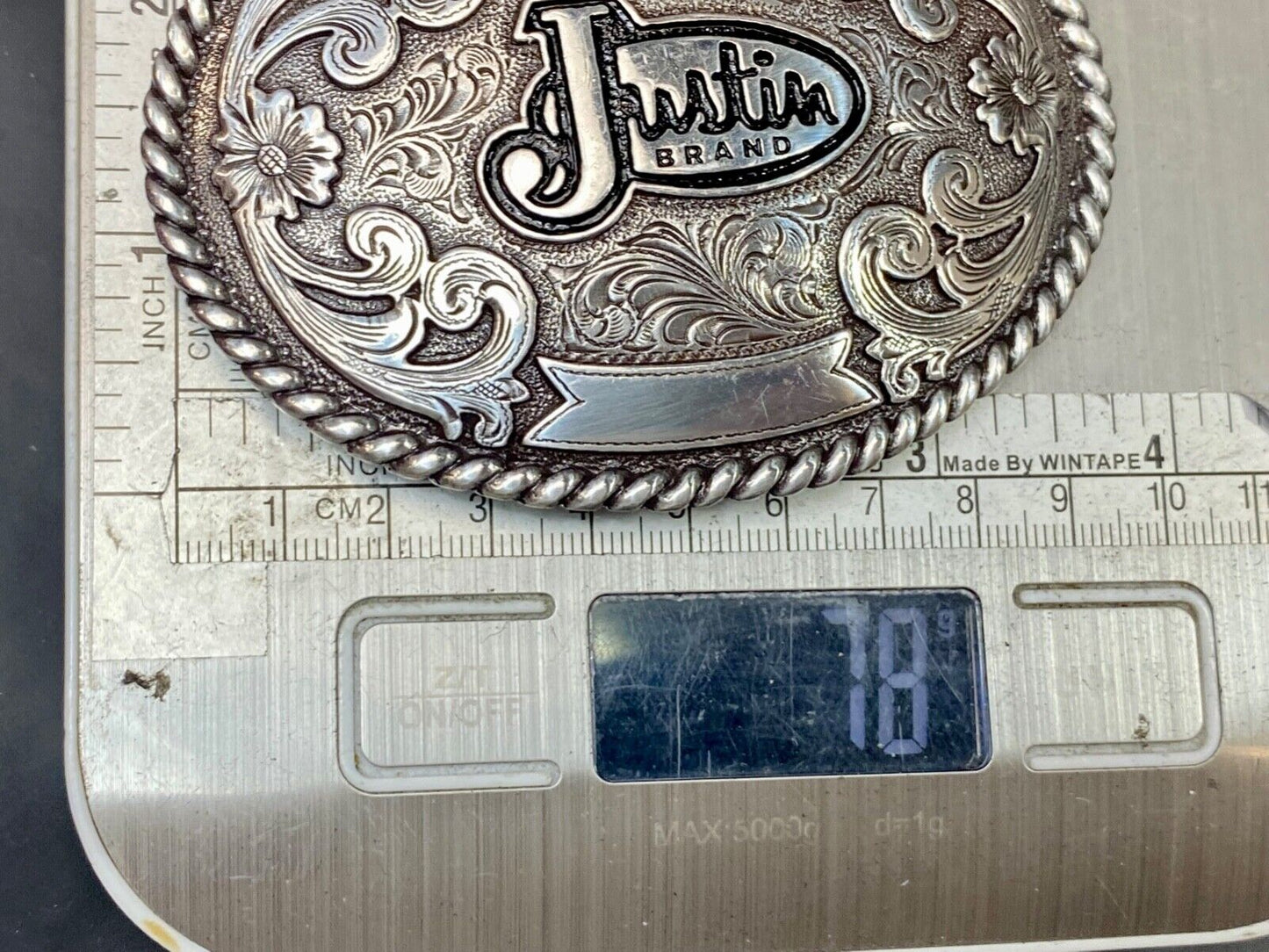 Vintage Justin Cowboys ornate flower swirl Belt Buckle with blank trophy scroll
