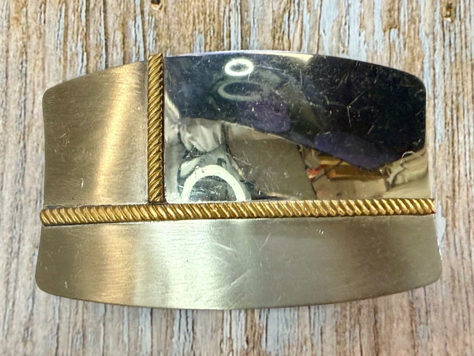 Vintage Gold Rope Design Reflective Nickel Silver Belt Buckle