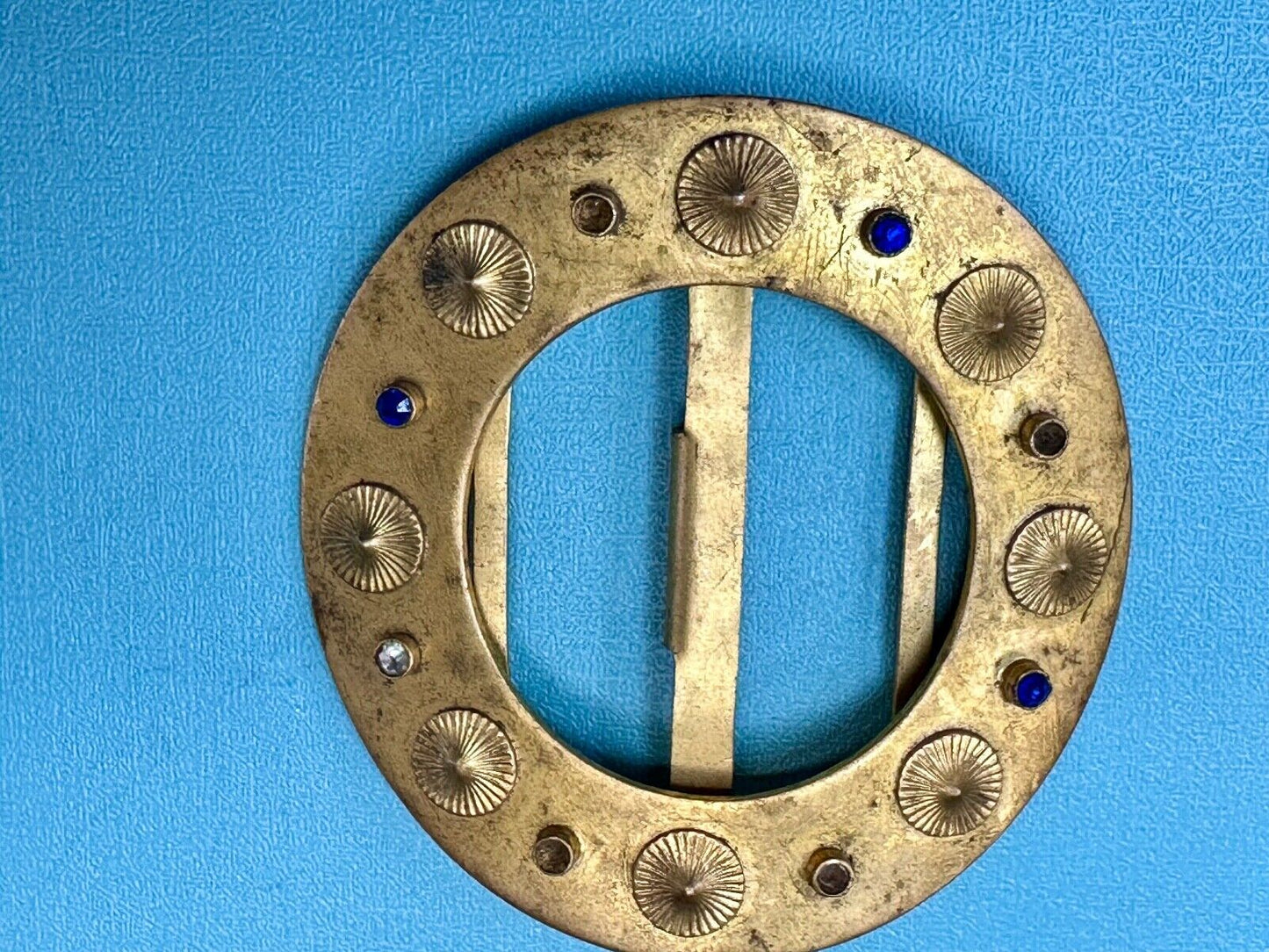 Turret & Bardach TB signed Antique round curved belt buckle slide sash