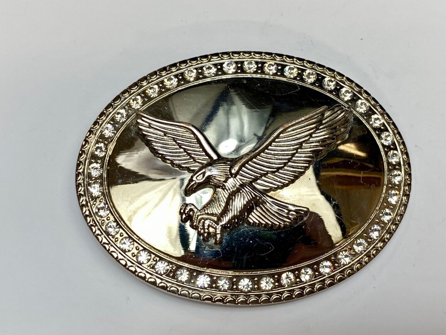 USA Strong Diving Flying American Eagle Rhinestone accented boarder belt buckle
