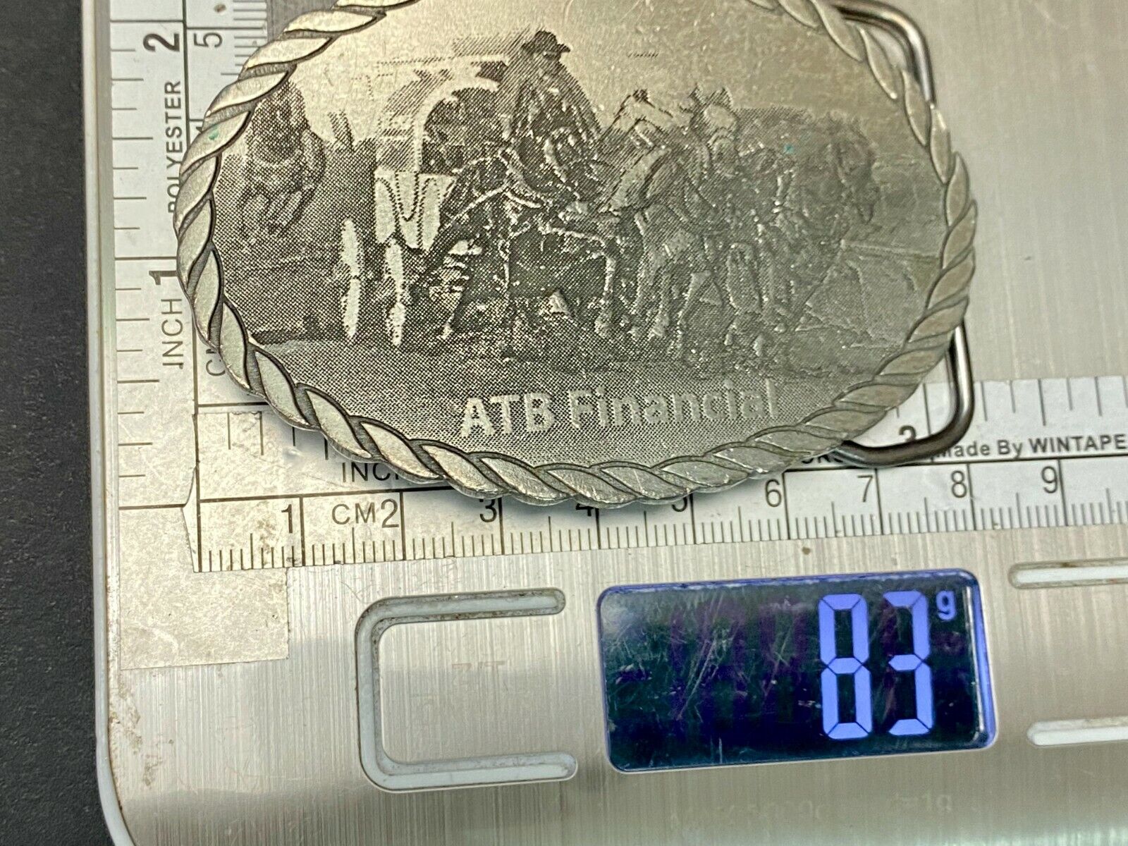 Vintage Atb Financial Western Belt Buckle With Rope Boarder