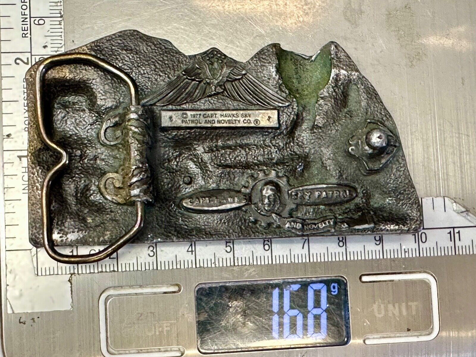 Train Steam Locomotive Vintage 1977 Cutout RR Cast Hawks Sky Patrol Belt Buckle